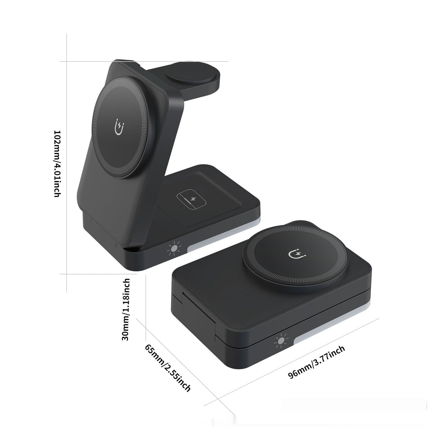 Foldable Portable 3-in-1 Wireless Charger front view