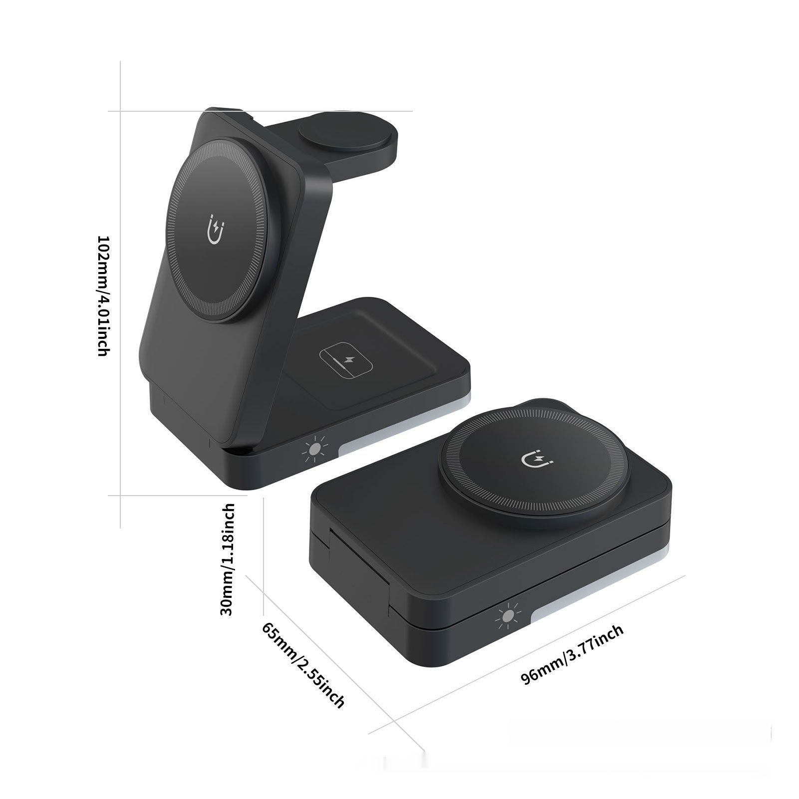 Foldable Portable 3-in-1 Wireless Charger front view