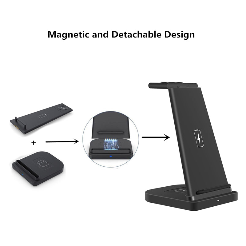 Versatile Foldable 3-In-1 Wireless Charger For Mobile Phone front view