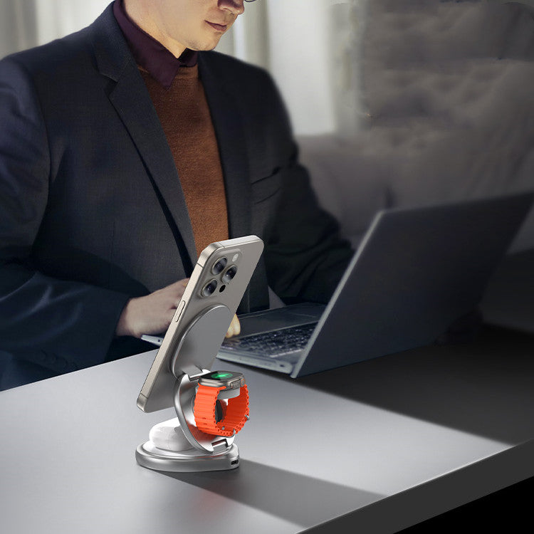 3-in-1 Wireless Charger Magnetic Folding Stand Front View