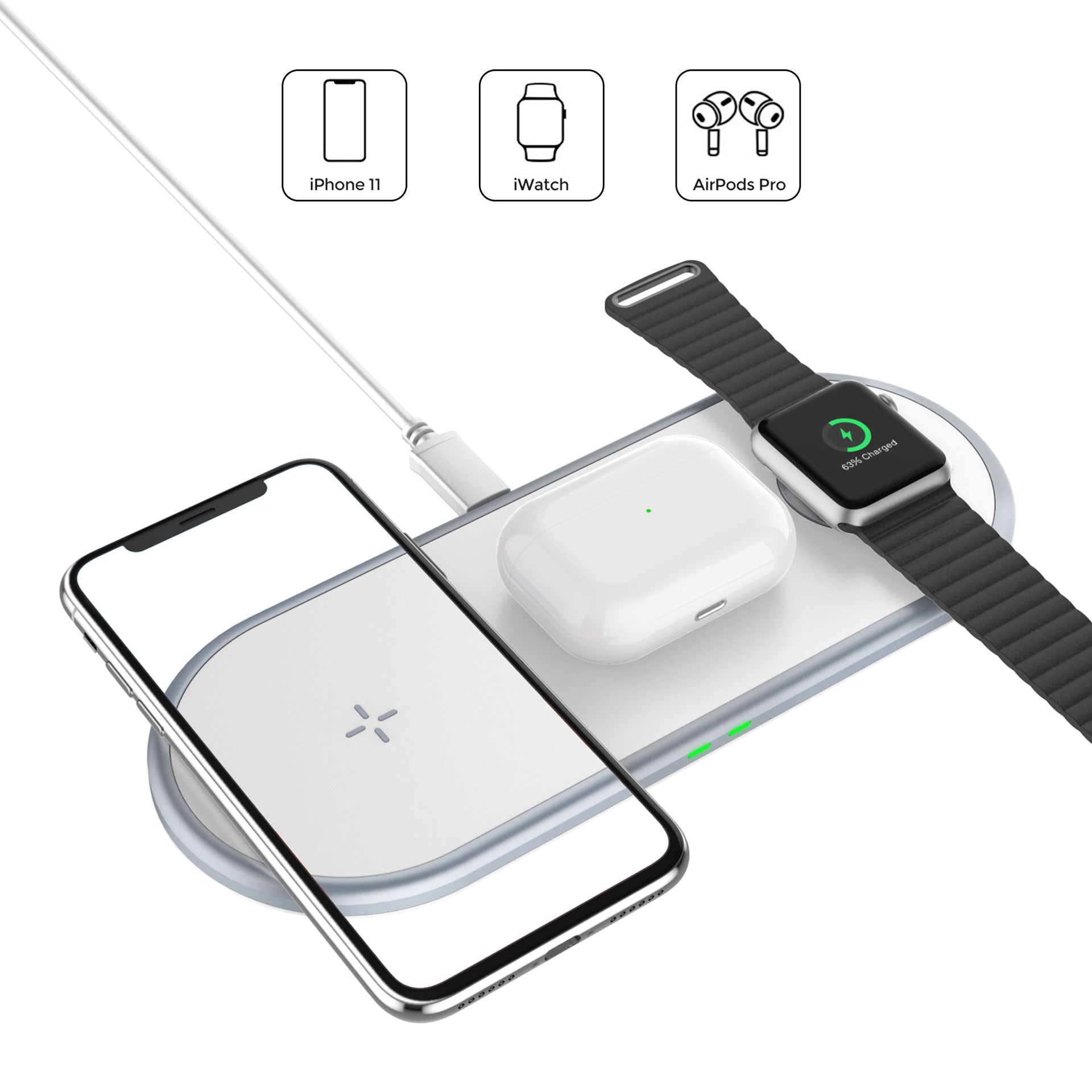 3-in-1 Dual Coil Wireless Charging Mat Front View