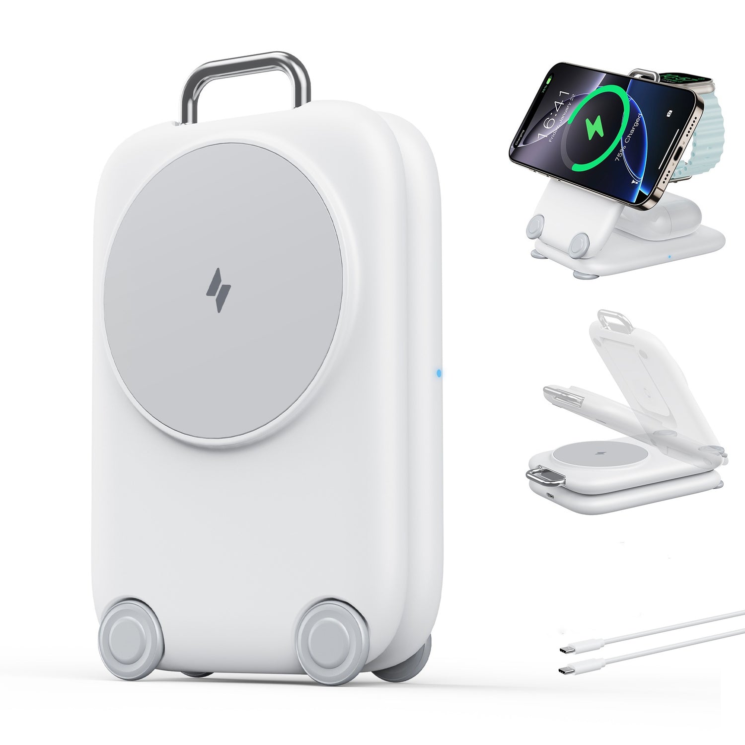 Desktop 3-in-1 Folding Stand Magnetic Wireless Charger front view