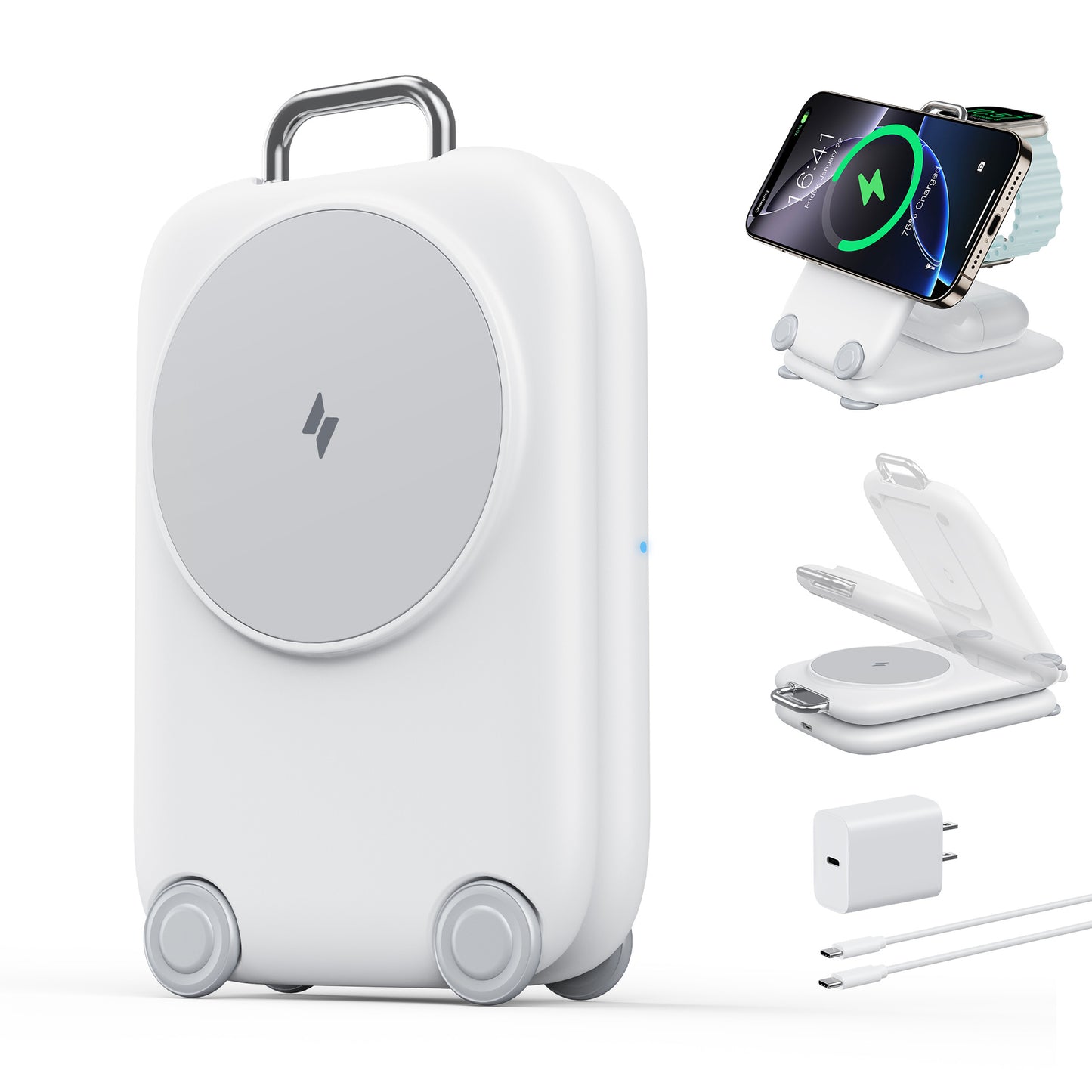 Desktop 3-in-1 Folding Stand Magnetic Wireless Charger front view