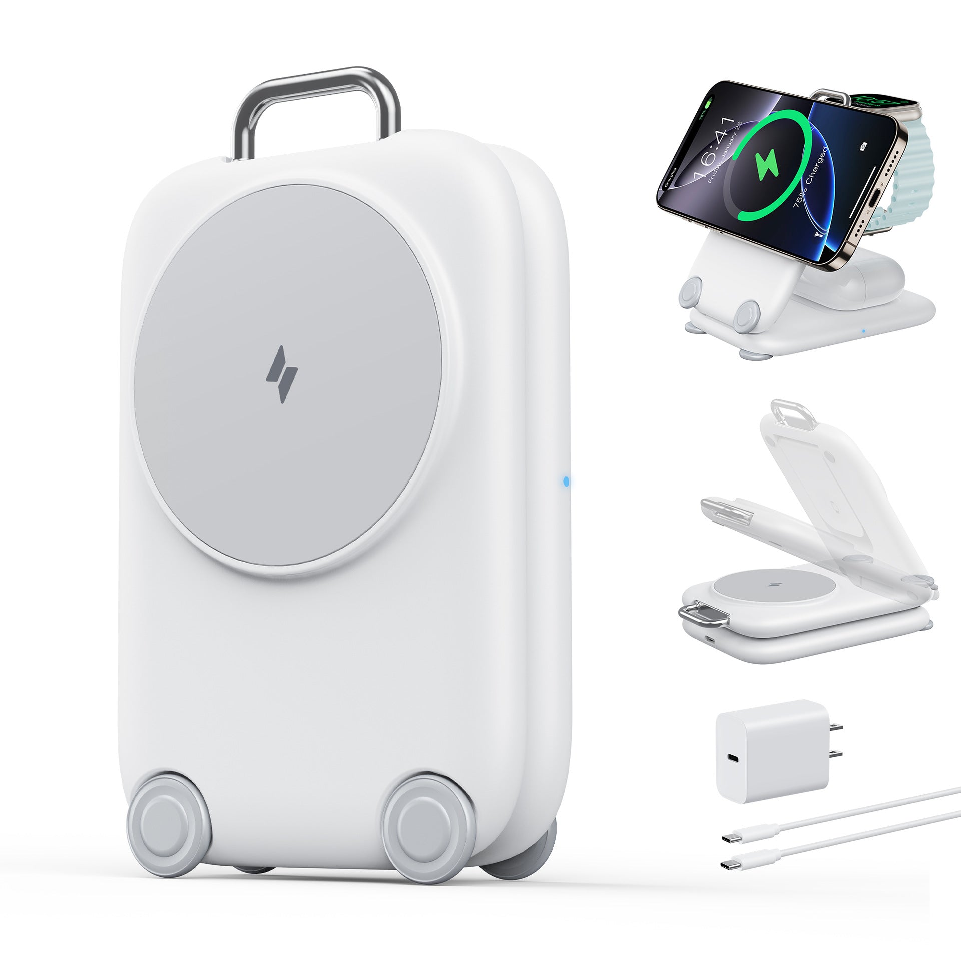 Desktop 3-in-1 Folding Stand Magnetic Wireless Charger front view