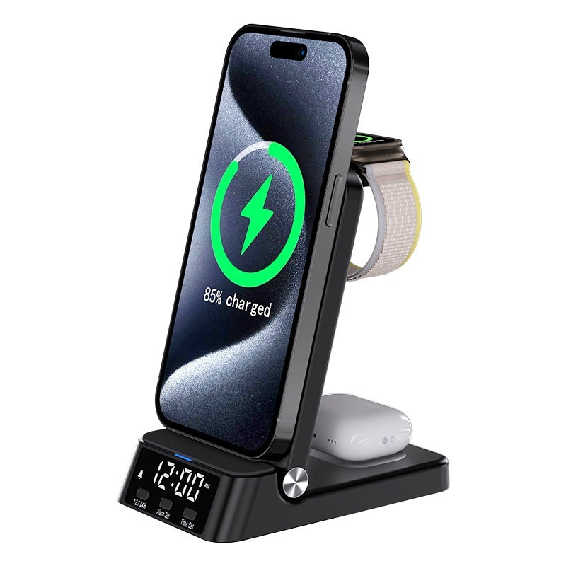 3-in-1 Charger Desktop Stand-Up Clock With Wireless Charging Front View