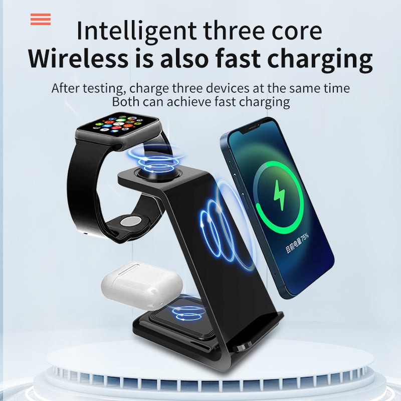 3-in-1 Upright Wireless Charger with Dual Coil - Phone Stand