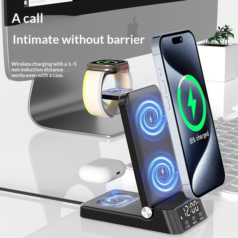 3-in-1 Wireless Charger with Desktop Clock Stand 