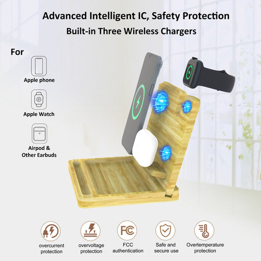 Bamboo 3-in-1 Magnetic Wireless Charger