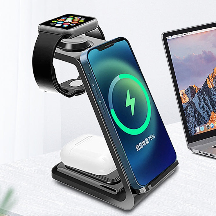 3-in-1 Upright Wireless Charger with Dual Coil - Phone Stand