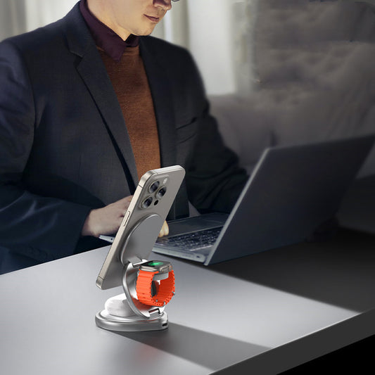 3-in-1 Wireless Charger Magnetic Folding Stand Front View